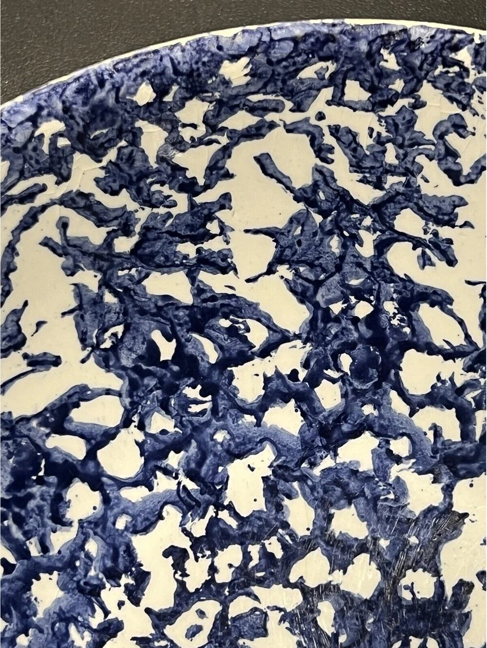 Pier 1 Imports Italy 1990s Bowl Blue White Spongeware Ceramic, 9.5x3.5